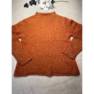 Vintage Eileen Fisher Womens Orange Wool Ribbed Knit Sweater Medium Academia Y2K
